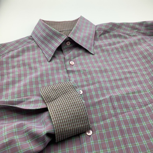 Bugatchi Mens Long Sleeve‎ Button Up Shirt Purple & Green Striped Sz Large.